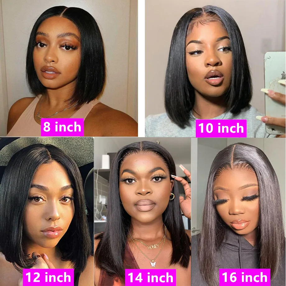 Thumbnail: HD Bone Straight Short Bob Wig 13x4/13x6 Lace Frontal – Brazilian Hair
