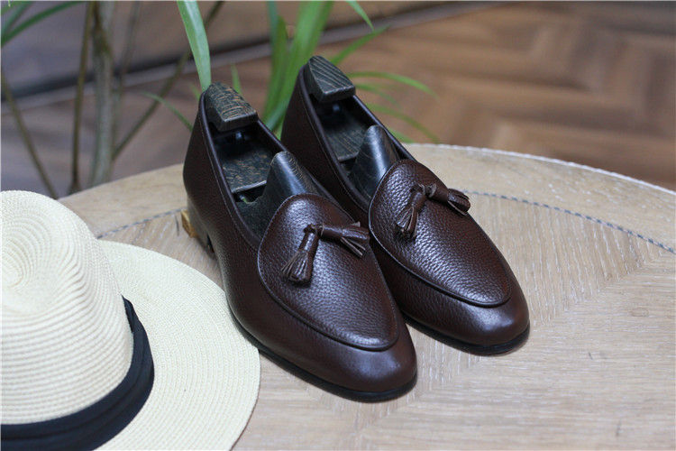 Thumbnail: Men's Handmade Black Bow Loafers, Genuine Cowhide Leather