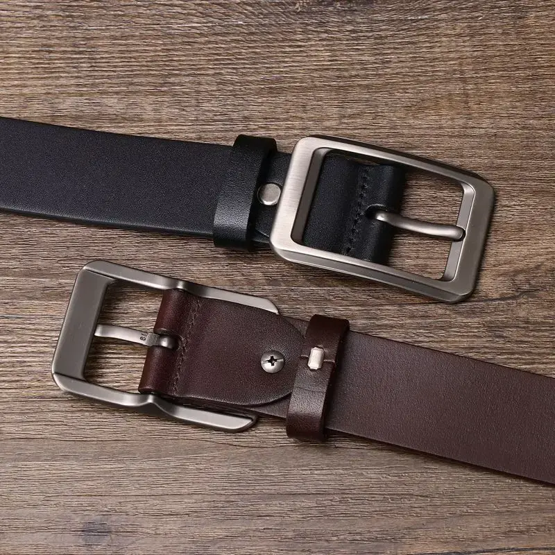 Thumbnail: Men’s Genuine Cowhide Belt with Pin Buckle – Casual Fashion Style