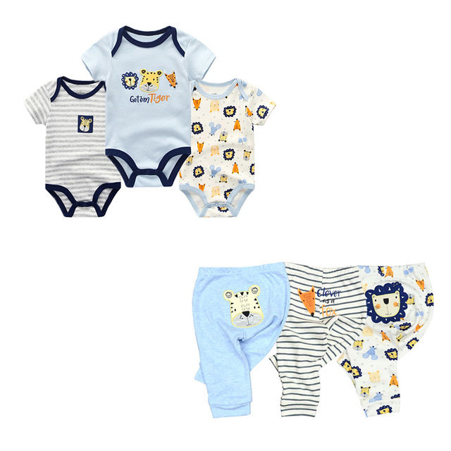 Thumbnail: Unisex 6/9/10 Pcs Cotton Newborn Bodysuits + Pants Baby Clothes Sets