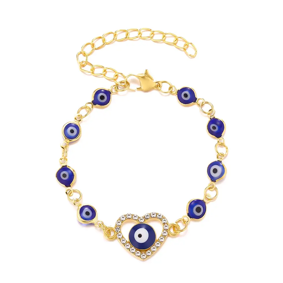 Thumbnail: Lucky Eye Bracelet Gold Bangle Rhinestone Blue Eyes Letter Bracelet for Women