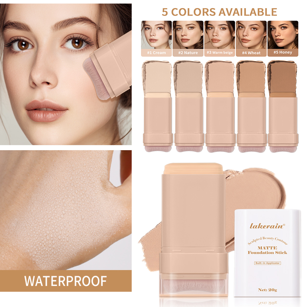 Skin Tint Foundation Stick with Brush Matte Waterproof Long Lasting Base