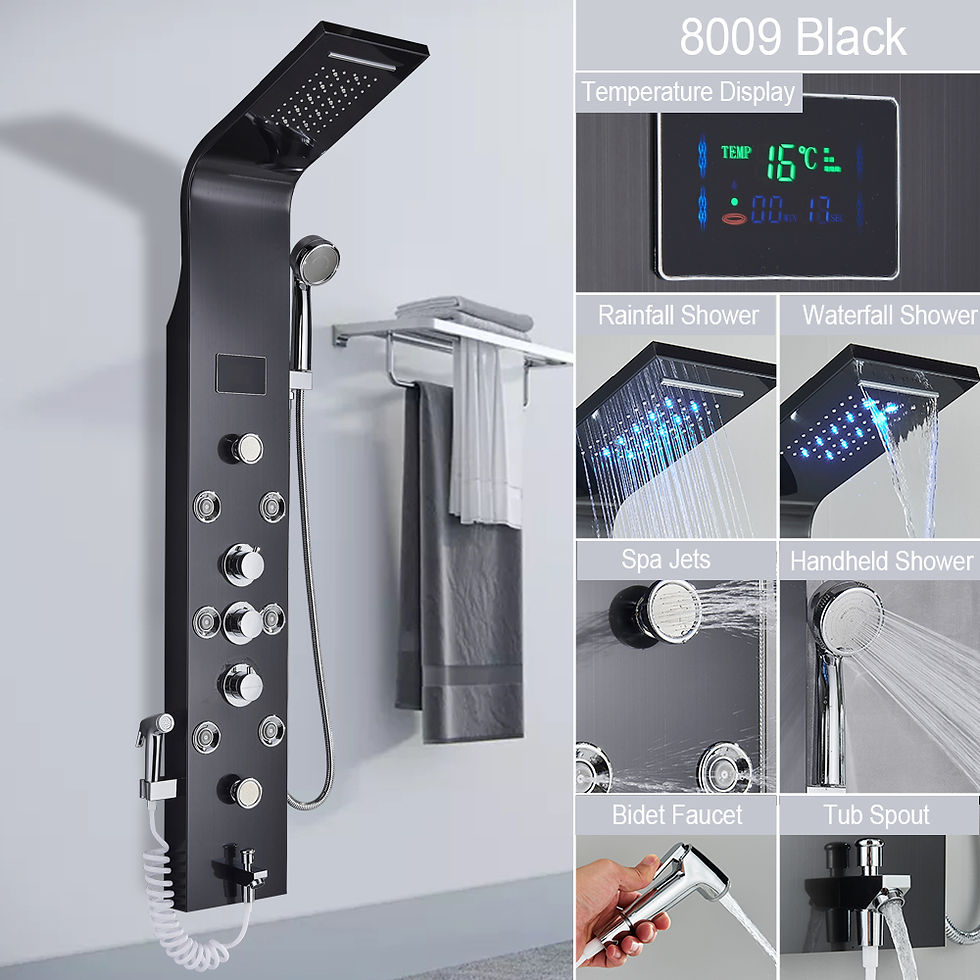 Thumbnail: Black LED Shower Panel – 6-Function SPA Tower with Water-Powered LCD Display