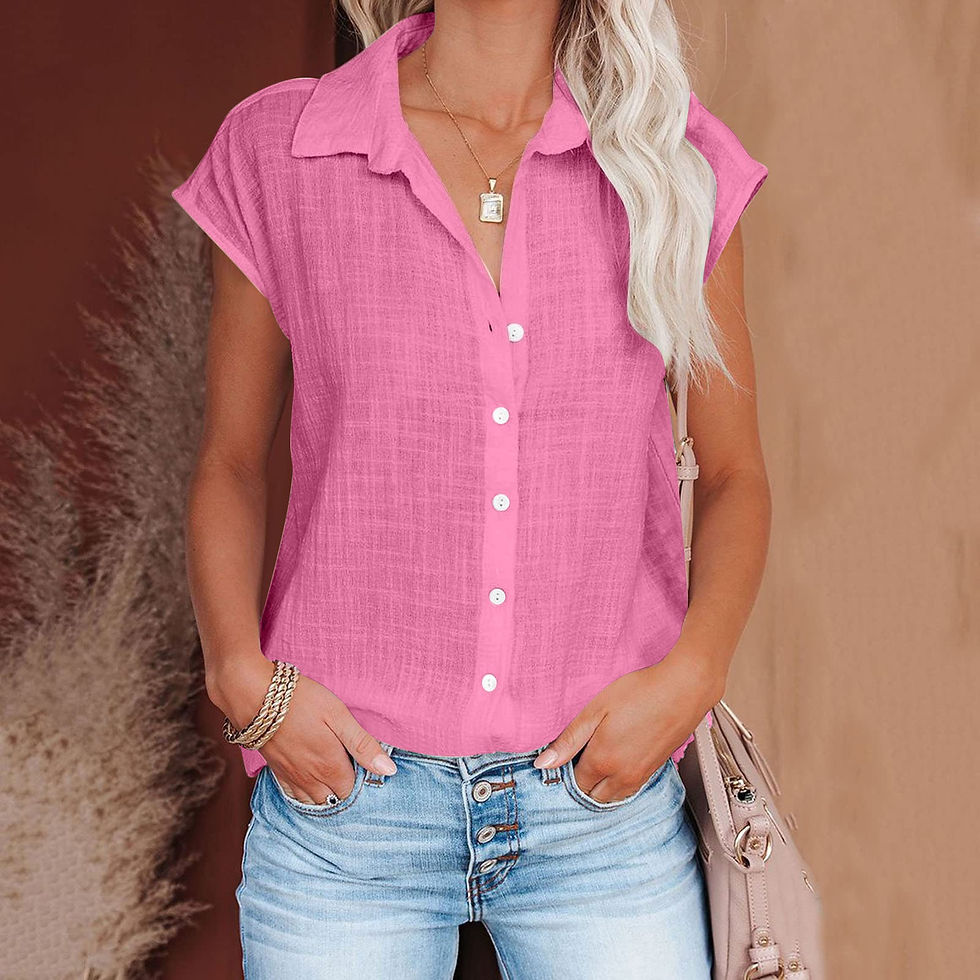 Thumbnail: Cotton Linen Short Sleeve Shirt – Casual Summer Turn-Down Collar Top