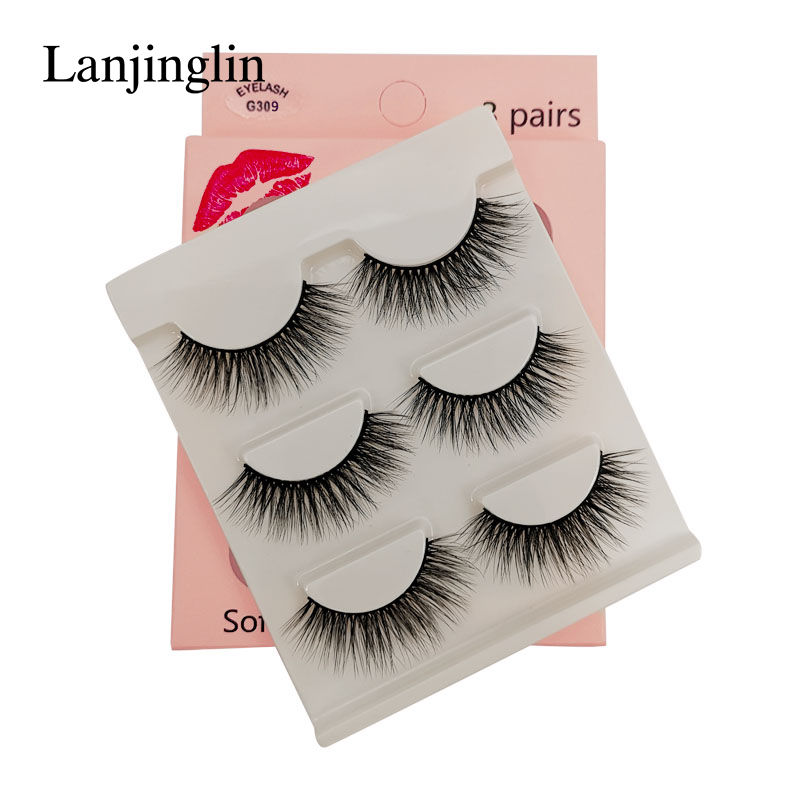 Thumbnail: Faux Cils 3 Pairs Soft Natural Long Wispy 3D Mink False Eyelashes