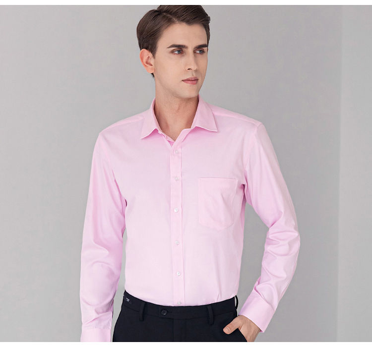 Thumbnail: Men’s Classic Long Sleeve Solid Business Dress Shirt – Formal Twill, Square Coll