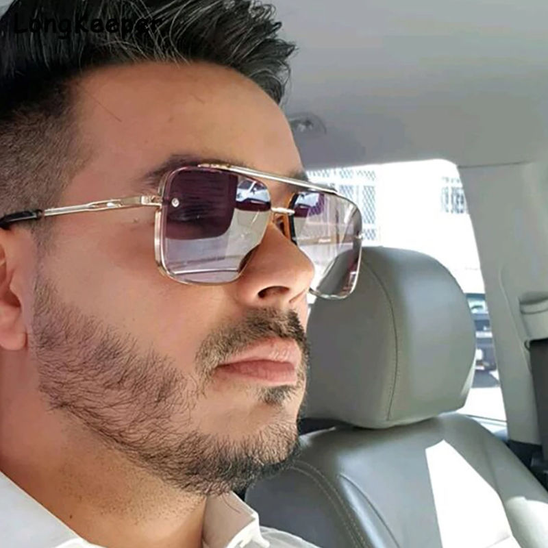 Thumbnail: Gradient UV400 Square Metal Sunglasses for Men Classic Big Frame Shades