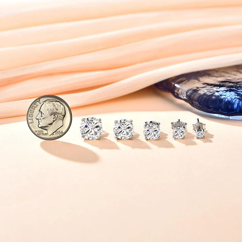 Thumbnail: D VVS1 Moissanite Four Claw Earrings for Women and Men Sterling Silver