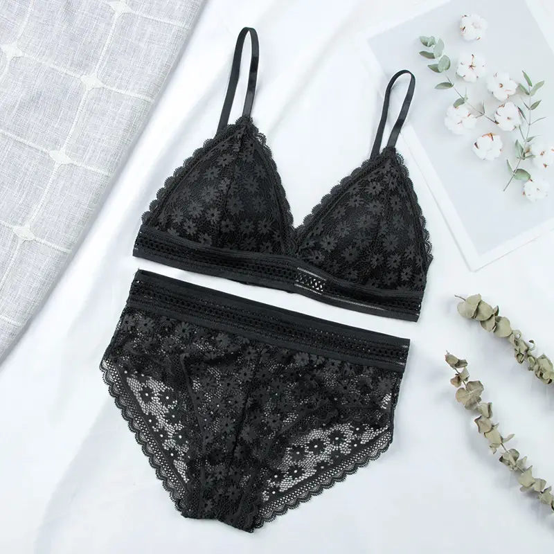 Thumbnail: Lace Seamless Bra and Panty Set Backless Vest Bralette