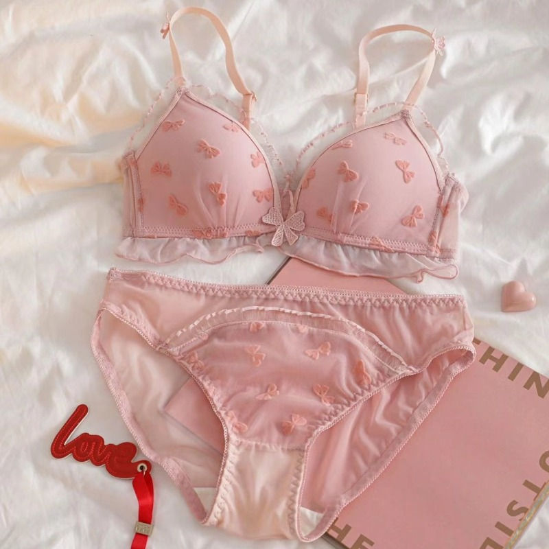 Thumbnail: Sweet French Triangle Cup Lace Push-Up Set for Women