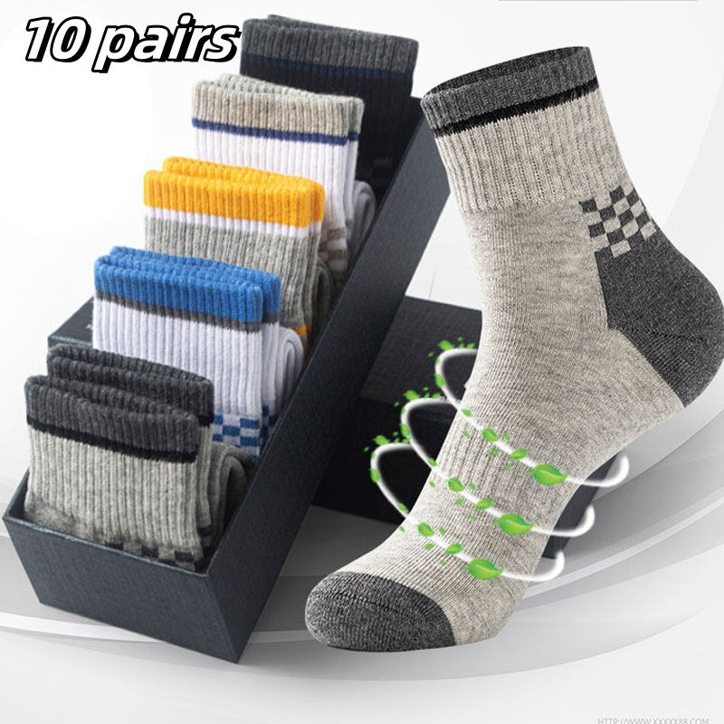 Thumbnail: Men’s Bamboo Fiber Sports Socks – Breathable Crew Stockings (3/5/10 Pairs)