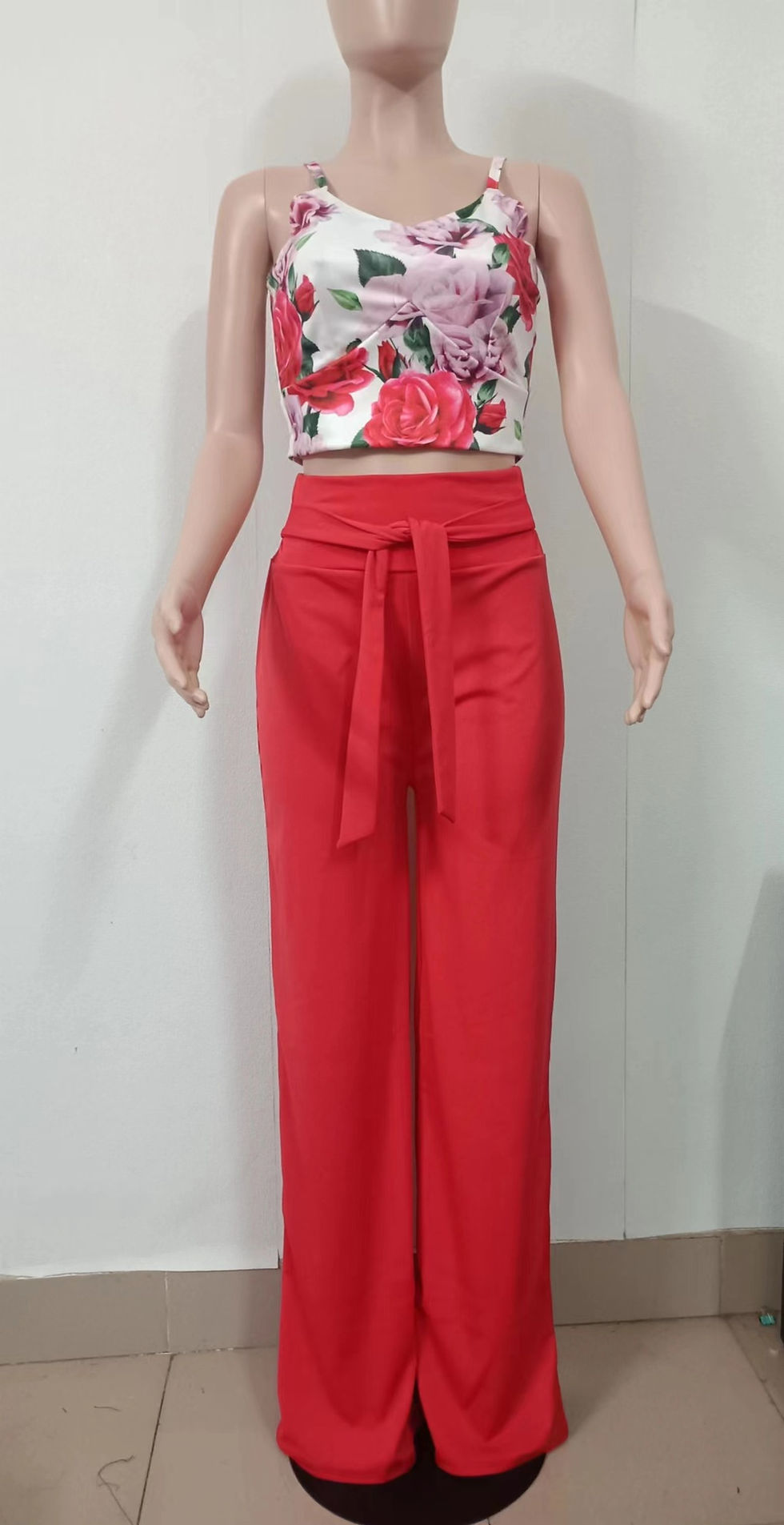 Thumbnail: Summer Printed Halter V-Neck Tank Top & Wide-Leg Pants Two-Piece Set