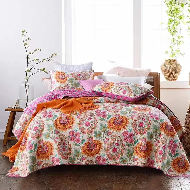 100% Cotton Quilted Bedspread and Bedding Set for Queen and King Beds