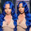 Thumbnail: HD 13x6 Sapphire Blue Body Wave Glueless Lace Front Human Hair Wig
