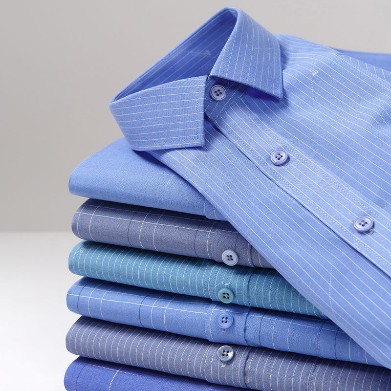 Thumbnail: Men’s Long‑Sleeve Striped Dress Shirt – Business Casual Square Collar