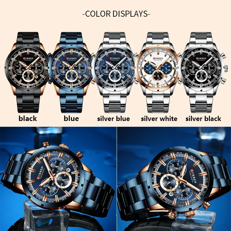 Thumbnail: Chronograph Quartz Watch with Stainless Steel Band & Luminous Hands