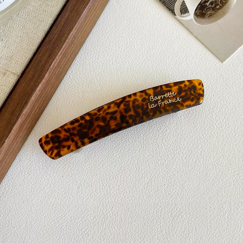 Thumbnail: Glossy Acetate Hair Clip with Gold Label – Elegant Wide Side Design
