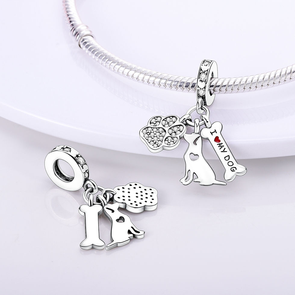 Thumbnail: Sterling Silver Dog Heart Charm Bead Pendant for Original Bracelet Jewelry