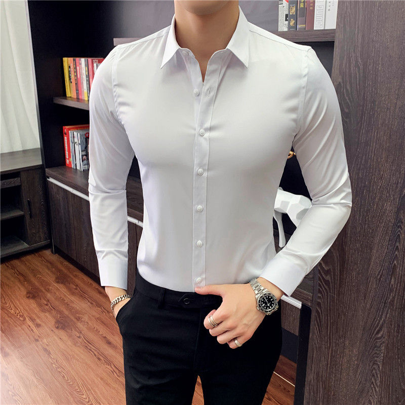 Thumbnail: Men’s British Style Long Sleeve Slim Fit Business Dress Shirt