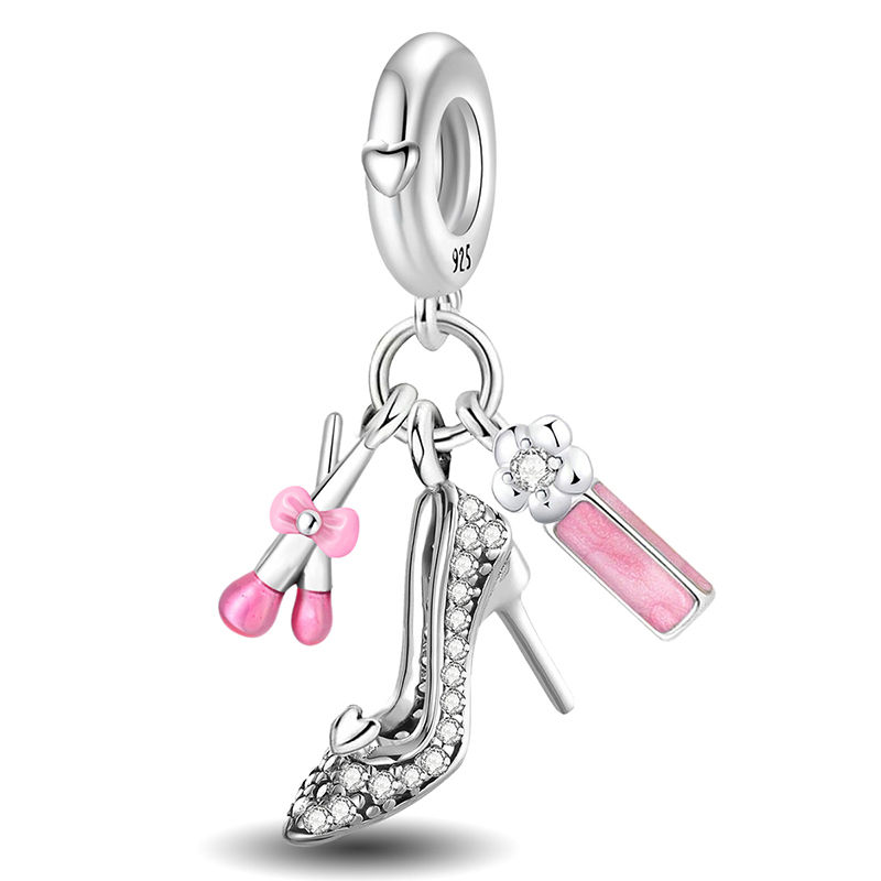 Thumbnail: Sterling Silver Purple Love Heart Flower Safety Chain Charm Bead for Bracelet