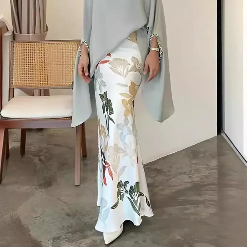 Thumbnail: Floral Lantern Sleeve 2 Piece Set Women Long Skirt Outfit