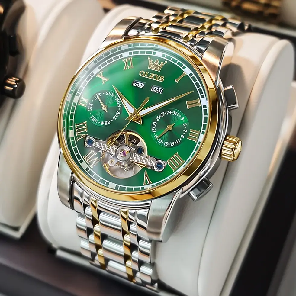 Thumbnail: OLEVS 6607 Automatic Watch – Stainless Steel, Calendar & Week Display
