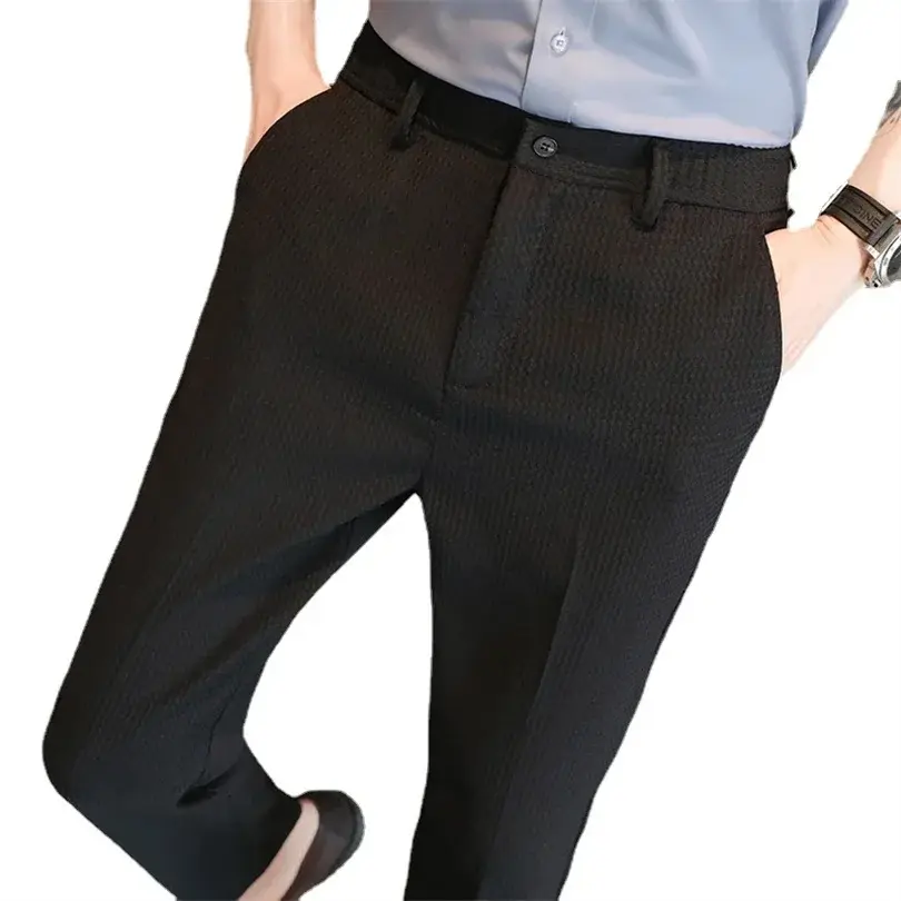 Thumbnail: Men's Green Slim Suit Pants – Korean Style Office Trousers