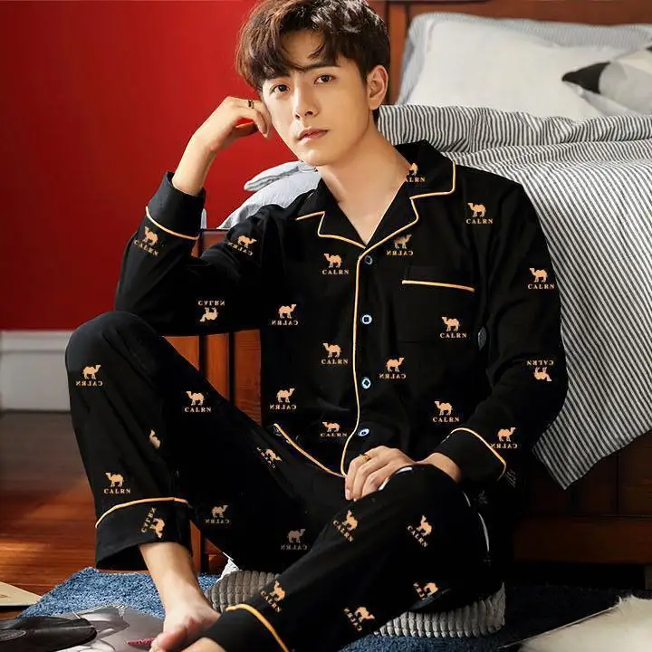 Thumbnail: Autumn Men's Pajama Set – 100% Cotton, Long Sleeve, Geometric Pattern