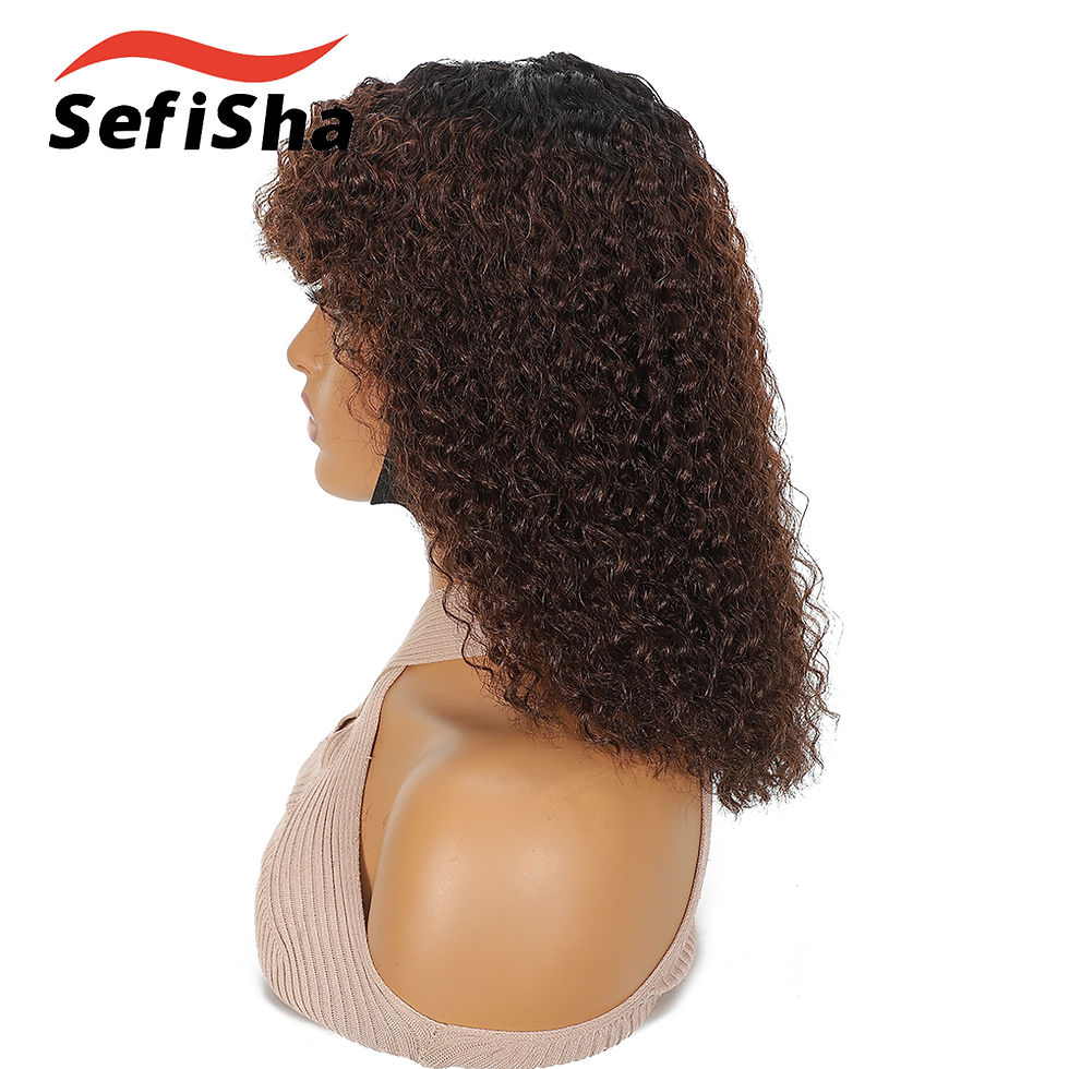 Thumbnail: 14-Inch Curly Bob Wig with Bangs – 200% Density Human Hair, No Lace