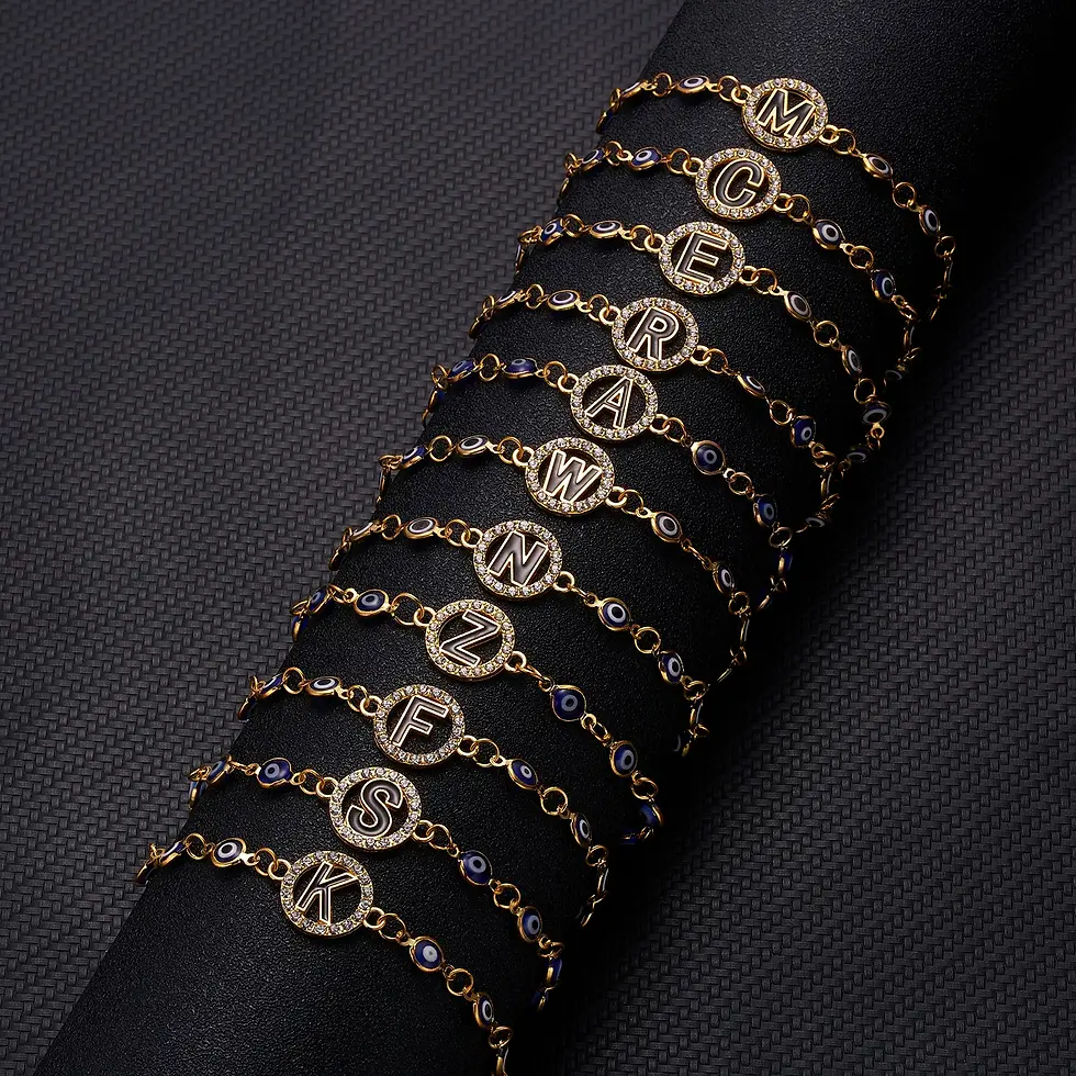 Thumbnail: Lucky Eye Bracelet Gold Bangle Rhinestone Blue Eyes Letter Bracelet for Women