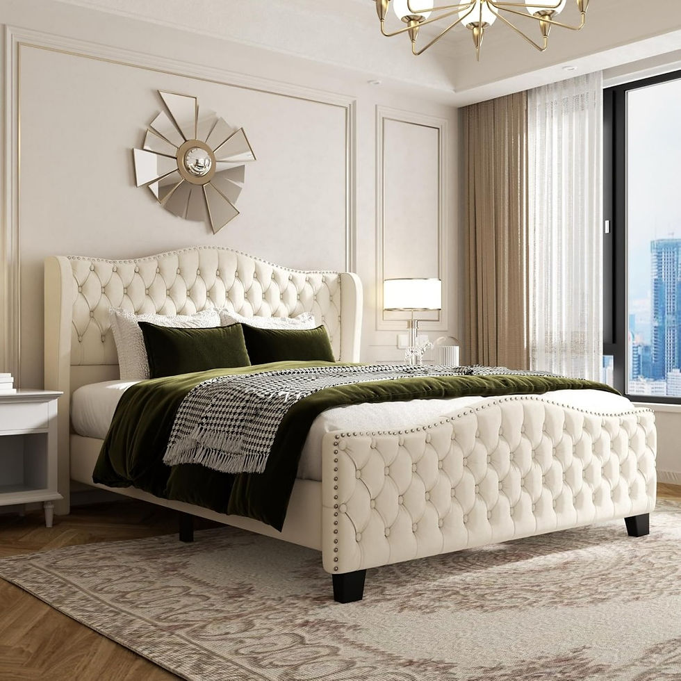 Thumbnail: King Size Velvet Upholstered Platform Bed with 51" Tall Camelback Headboard