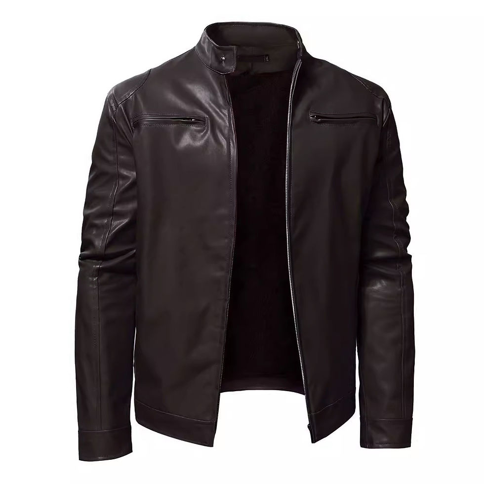 Thumbnail: Mens Stand Collar Faux Leather Motorcycle Jacket Solid Color Autumn Coat