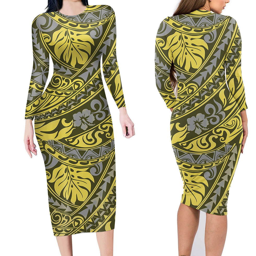Thumbnail: Plus Size Polynesian Floral Dress Long Sleeve Casual Samoa Style