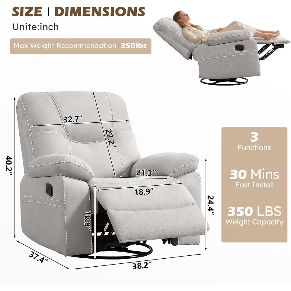 Thumbnail: Oversized Swivel Rocker Recliner Chair – Manual Glider Recliner with Pillow-Top