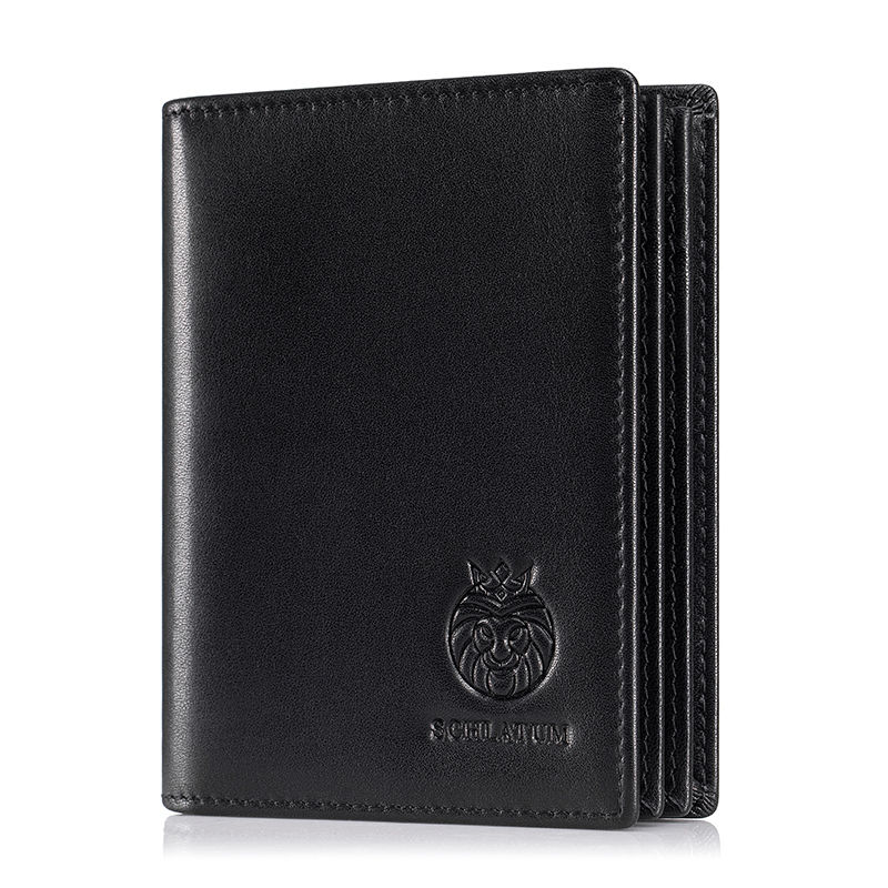 Men’s Genuine Leather RFID Wallet – Large Capacity Vertical Bifold Design