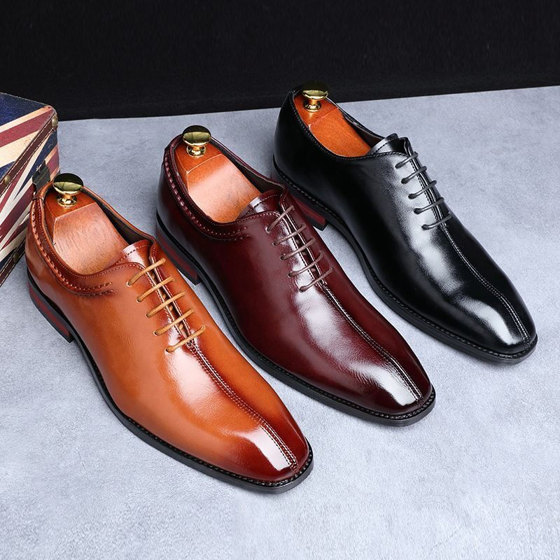 Thumbnail: Mens Classic Business Oxford Shoes Microfiber Leather Square Toe Lace Up