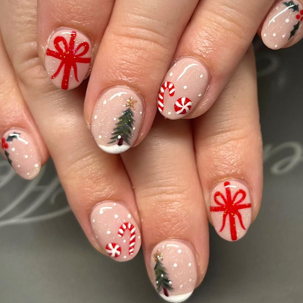 Thumbnail: Red French Press On Nails Set with Snowflake Christmas Hat 24Pcs Pointed