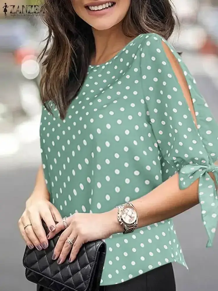 Thumbnail: Casual Polka Dot Blouse – Half Sleeve Summer Holiday Top