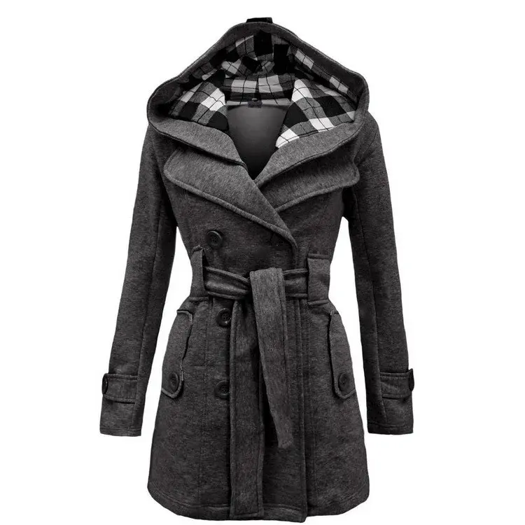 Thumbnail: Wool Jacket with Fur Collar Slim Fit Womens Winter Trench Coat