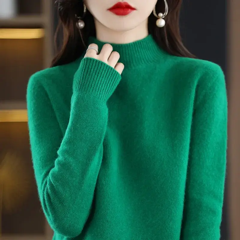 Thumbnail: KANNISAK Women's Slim Fit Half High Collar Sweater – Autumn/Winter Pullover