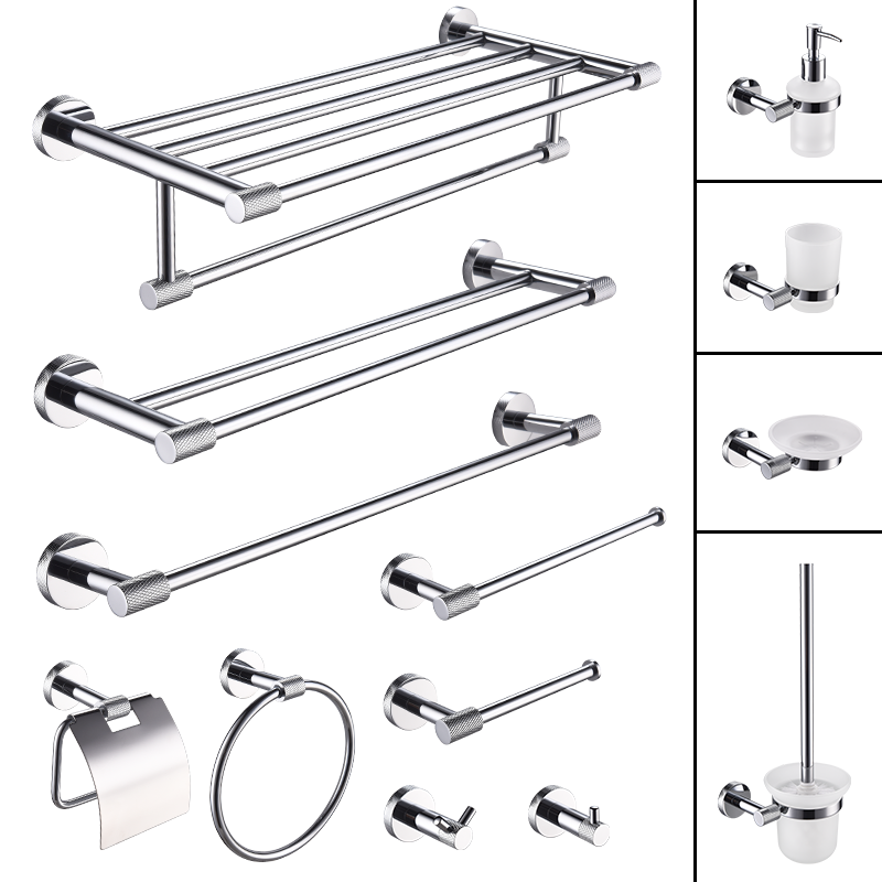Thumbnail: Chrome Bath Hardware Set – 304 Stainless Steel Towel Rack & Toilet Paper Holder