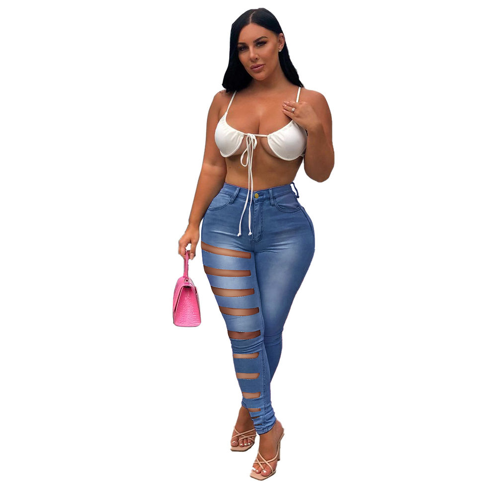 Thumbnail: Women's Fashion Women Ripped Jeans Denim Pants Jeans