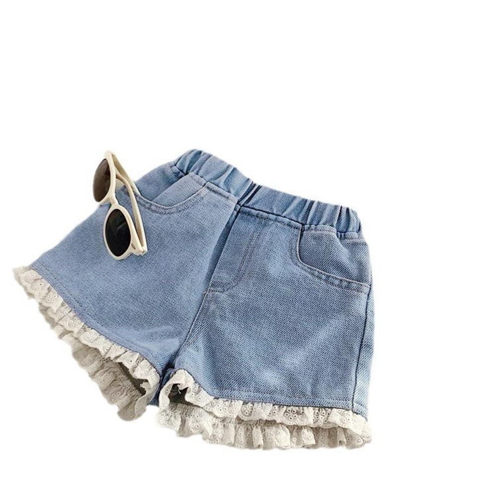 Girls Summer Ruffle Shorts with Elastic Waist – Casual Solid Style
