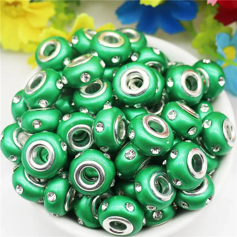 Thumbnail: 10 Pcs 45-Color Large Hole Resin 3D Crystal Murano Spacer Beads