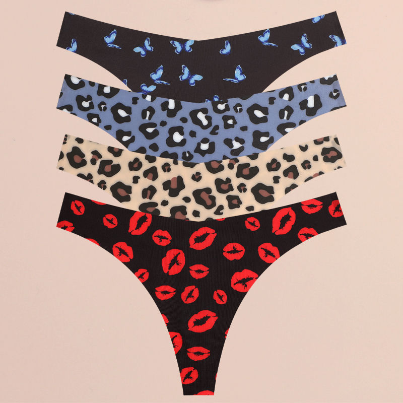 Thumbnail: Women’s 4PCS Ultra Soft Seamless Thongs Low-Rise Graphic Print Panties
