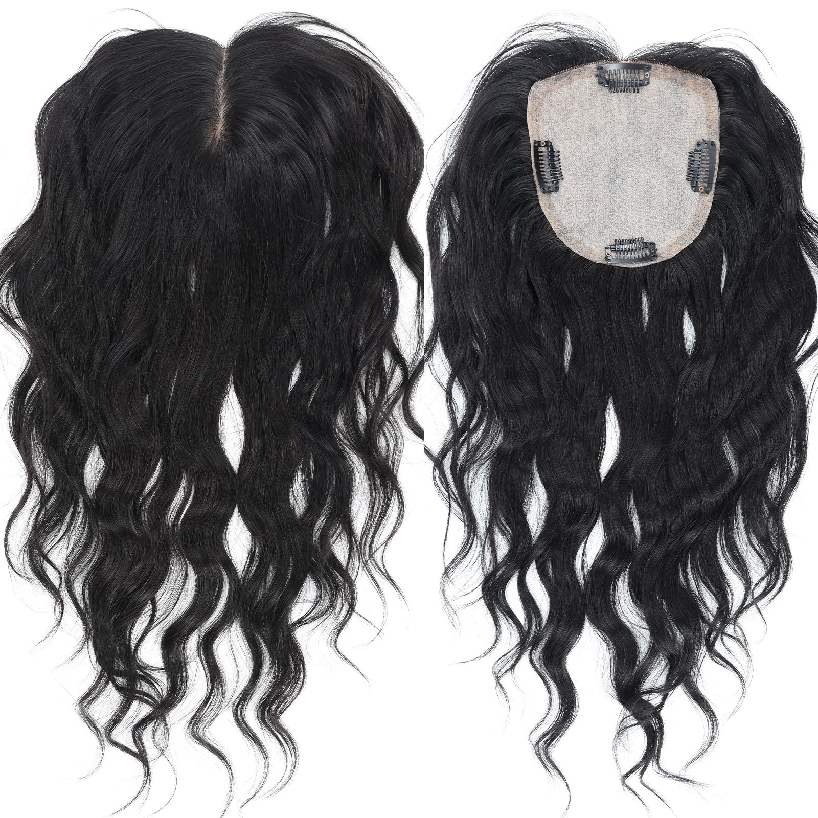 VENUSENT Silk Top Hair Topper with Clips – Jet Black European Human Hair, Loose