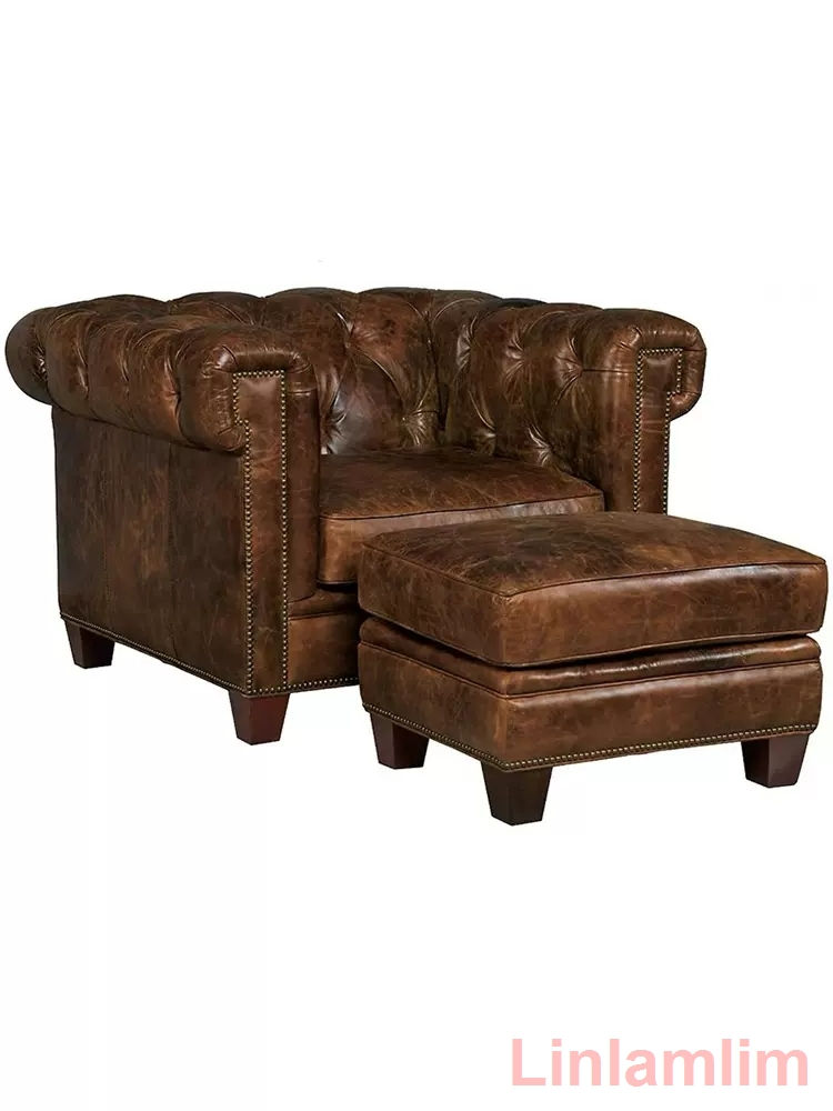 Thumbnail: Genuine Leather Chesterfield Sectional Sofa