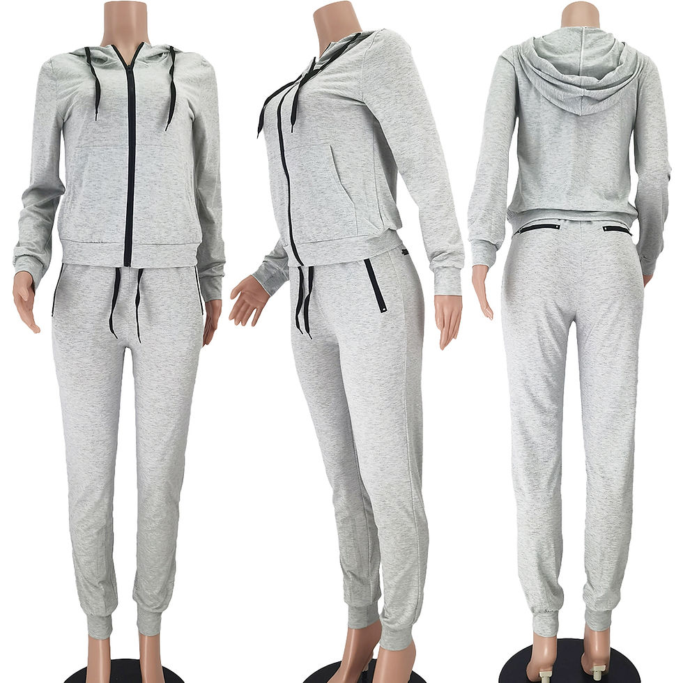 Thumbnail: Women’s Two-Piece Drawstring Jogger Pants and Zipper Hoodie Sweatshirt Set