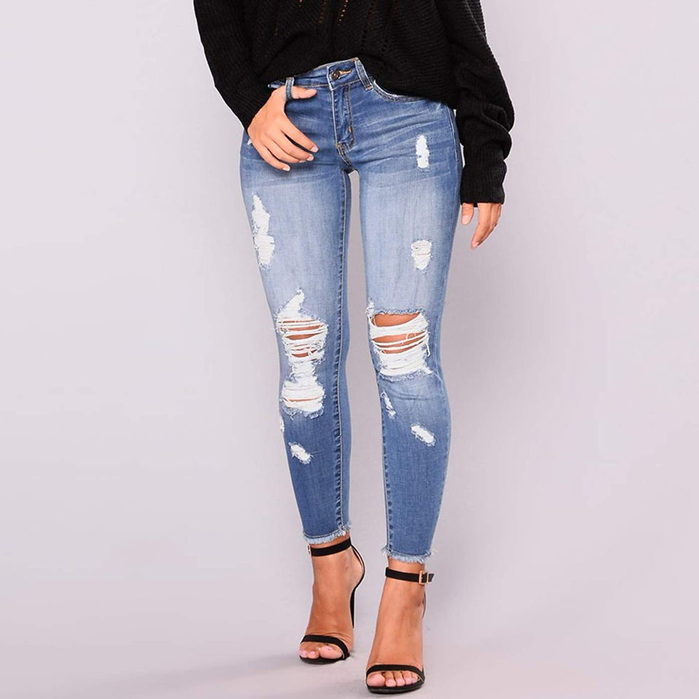 Thumbnail: Women's Butt-Lifting Ripped Overalls – Stretch Denim, Slim Fit, Casual Style