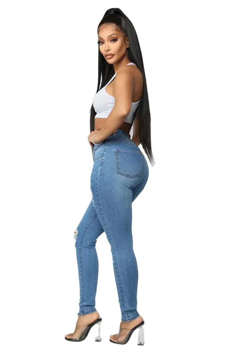 Thumbnail: igh Waist Ripped Skinny Denim Pencil Jeans Stretchy Slim Fit Women Casual